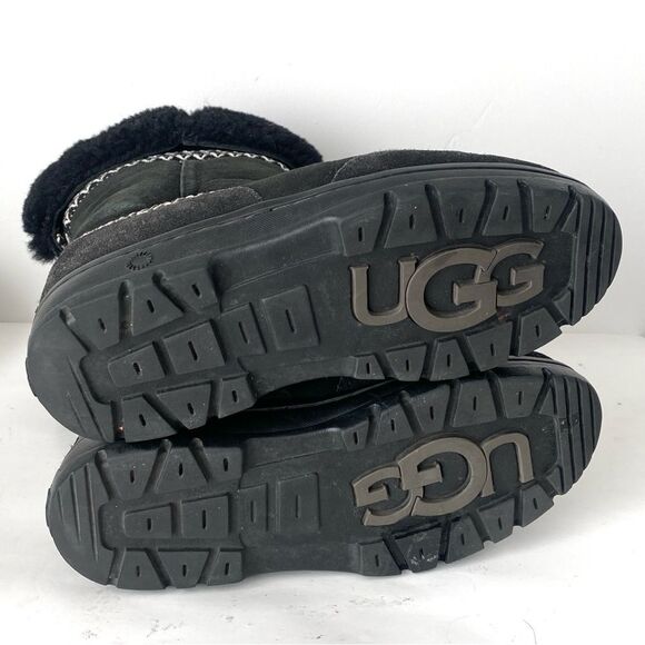 WOMEN'S UGG SUNDANCE REVIVAL BRAID BLACK TALL BOOT Sz 6 Boho Western Winter - Picture 6 of 14